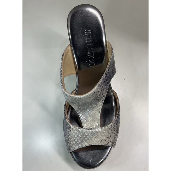 NEW Jimmy Choo Pecane Gray Silver Snake Print Wedge EU 37.5 - Picture 12 of 16